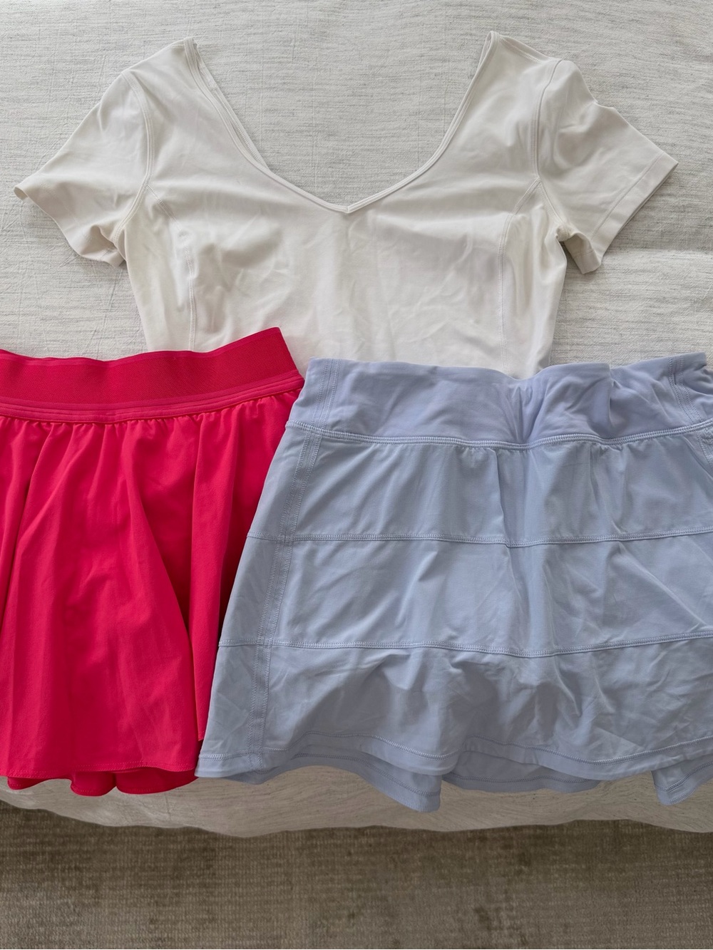 Lululemon Hot Pink Active Skort, Periwinkle Skort, White Align Top